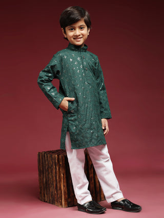 Pro-Ethic Style Developer Boys Cotton Kurta Pajama for Kid's Ethnic Wear | Jacquard Cotton Kurta Pajama (Dark Green)