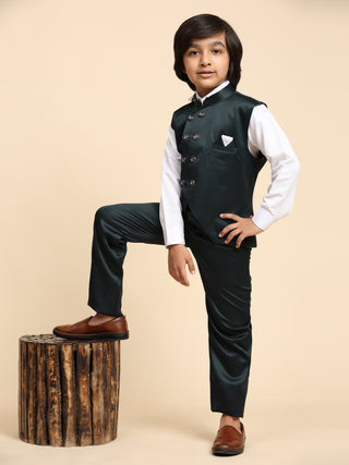 Pro-Ethic Style Developer Boy's Dark Green 3 Piece Suit Set for Kids Cotton Plain Pattern