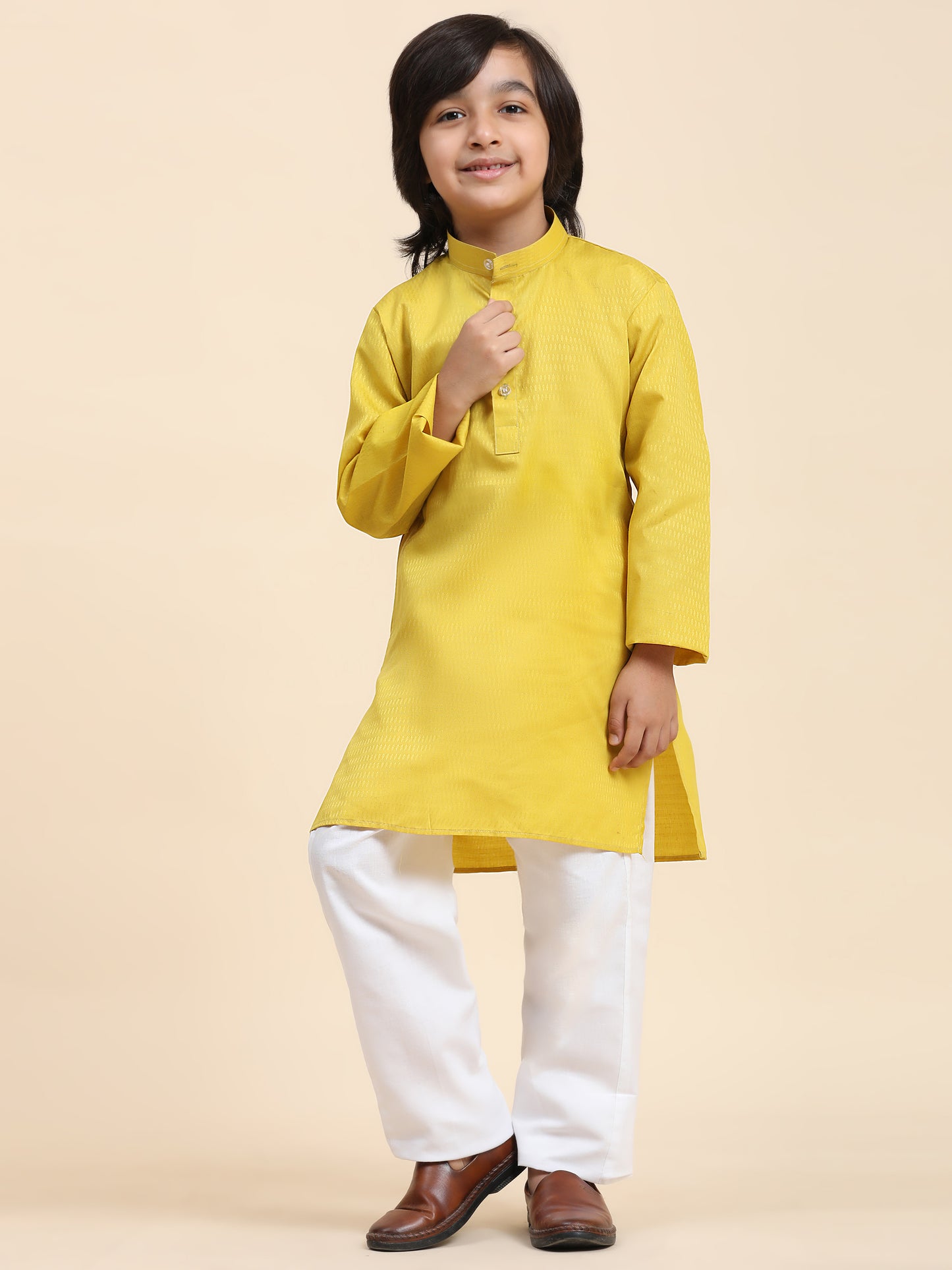 Pro-Ethic Style Developer Lemon Boy's Cotton Self Design Kurta Pyjama for Kids Ethnic Wear (S-241)