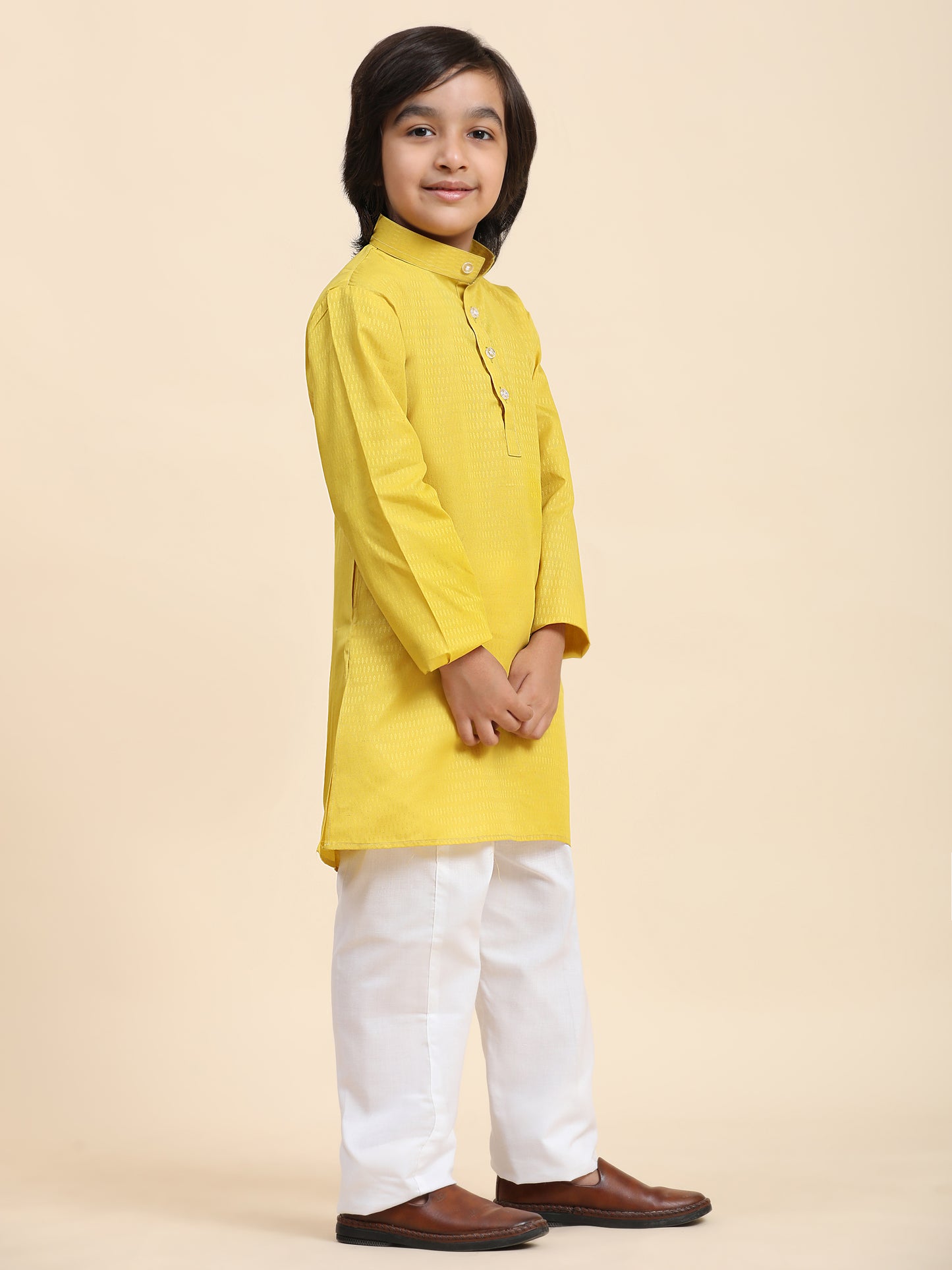 Pro-Ethic Style Developer Lemon Boy's Cotton Self Design Kurta Pyjama for Kids Ethnic Wear (S-241)