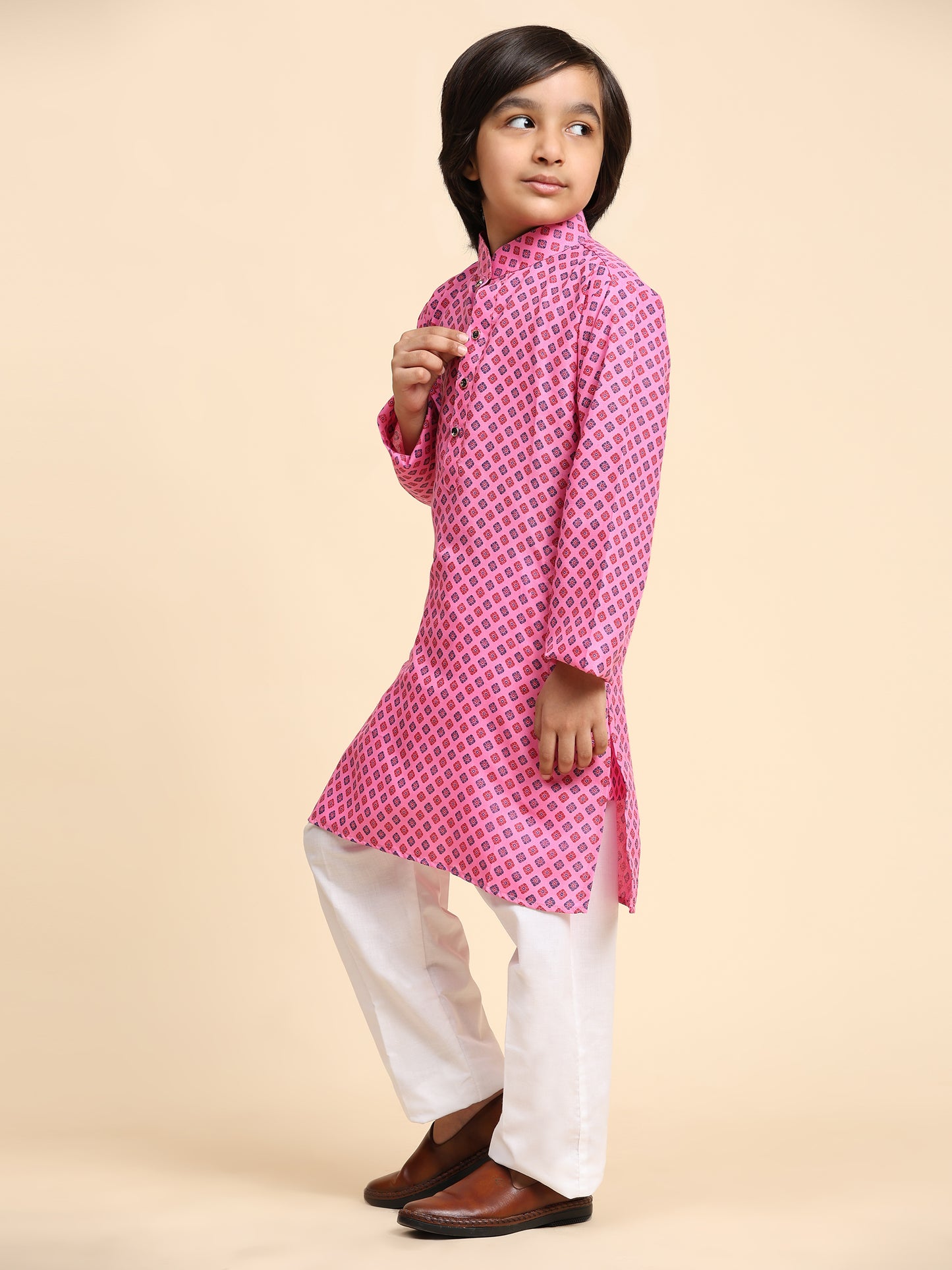 Pro-Ethic Style Developer Boys Cotton Kurta Pajama for Kid's Ethnic Wear | Cotton Kurta Pajama (S-239), Pink