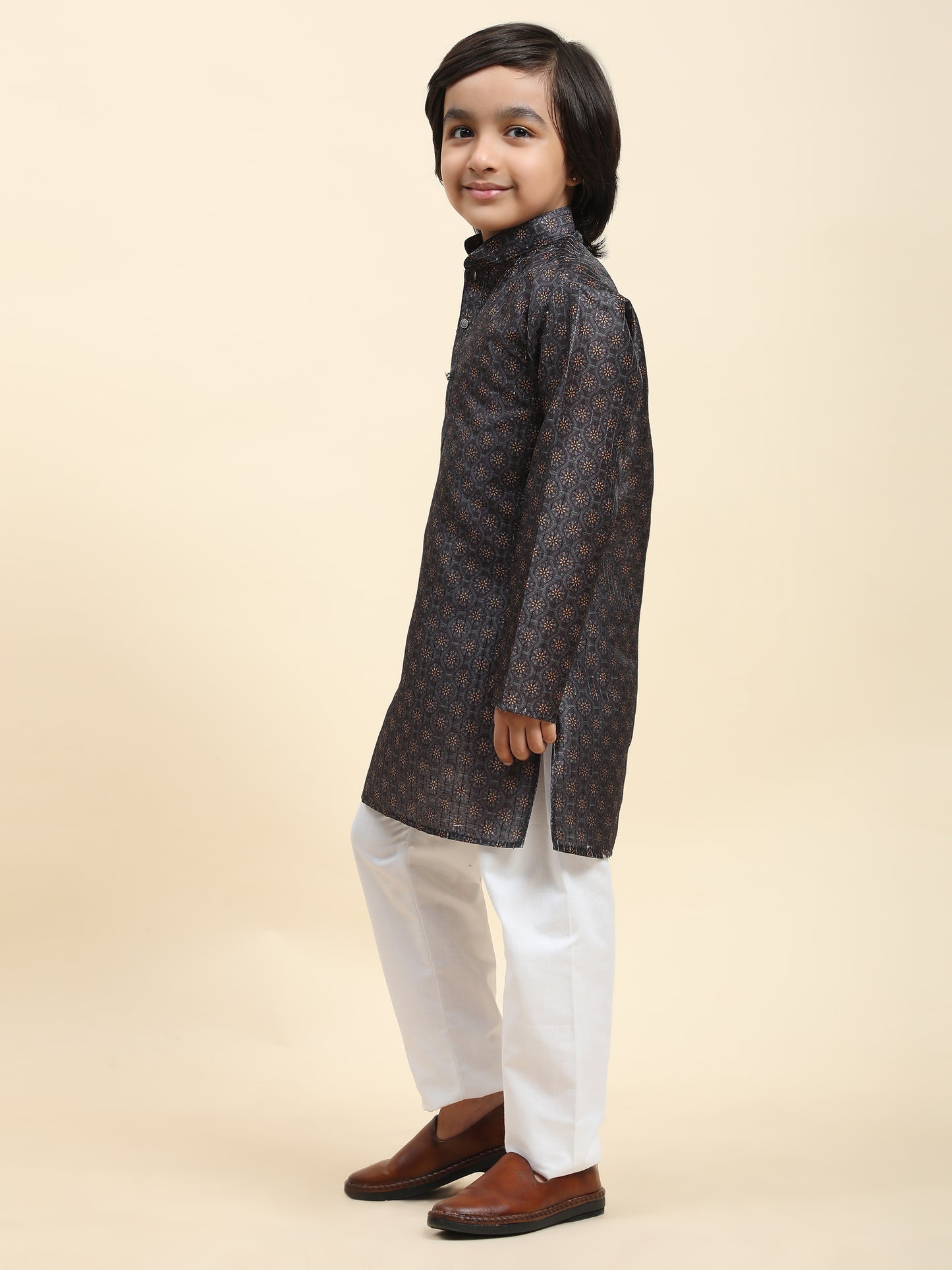 Pro-Ethic Style Developer Boys Silk Kurta Pajama for Kid's Ethnic Wear | Jacquard Silk Kurta Pajama (S-238), Navy Blue