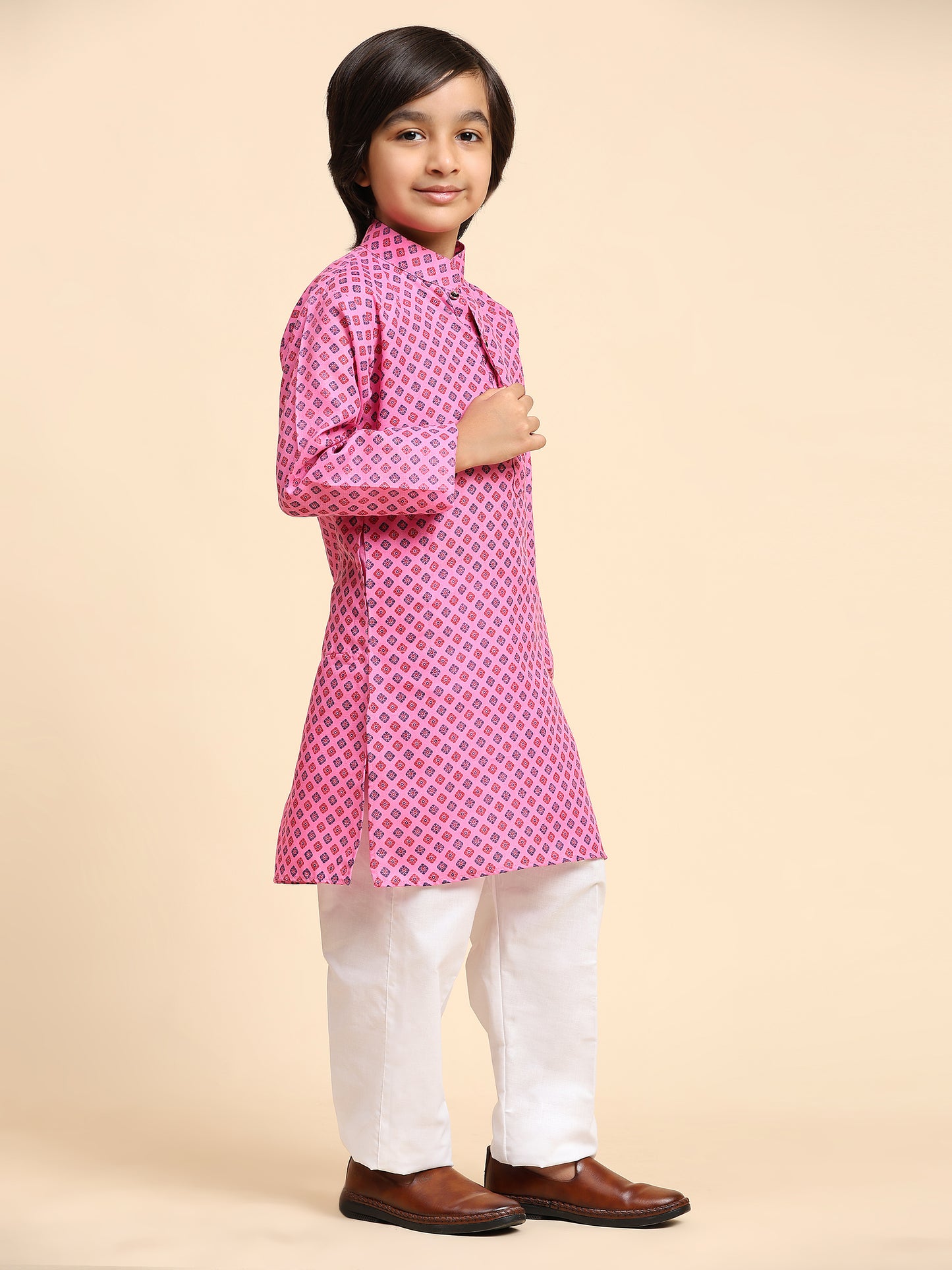 Pro-Ethic Style Developer Boys Cotton Kurta Pajama for Kid's Ethnic Wear | Cotton Kurta Pajama (S-239), Pink