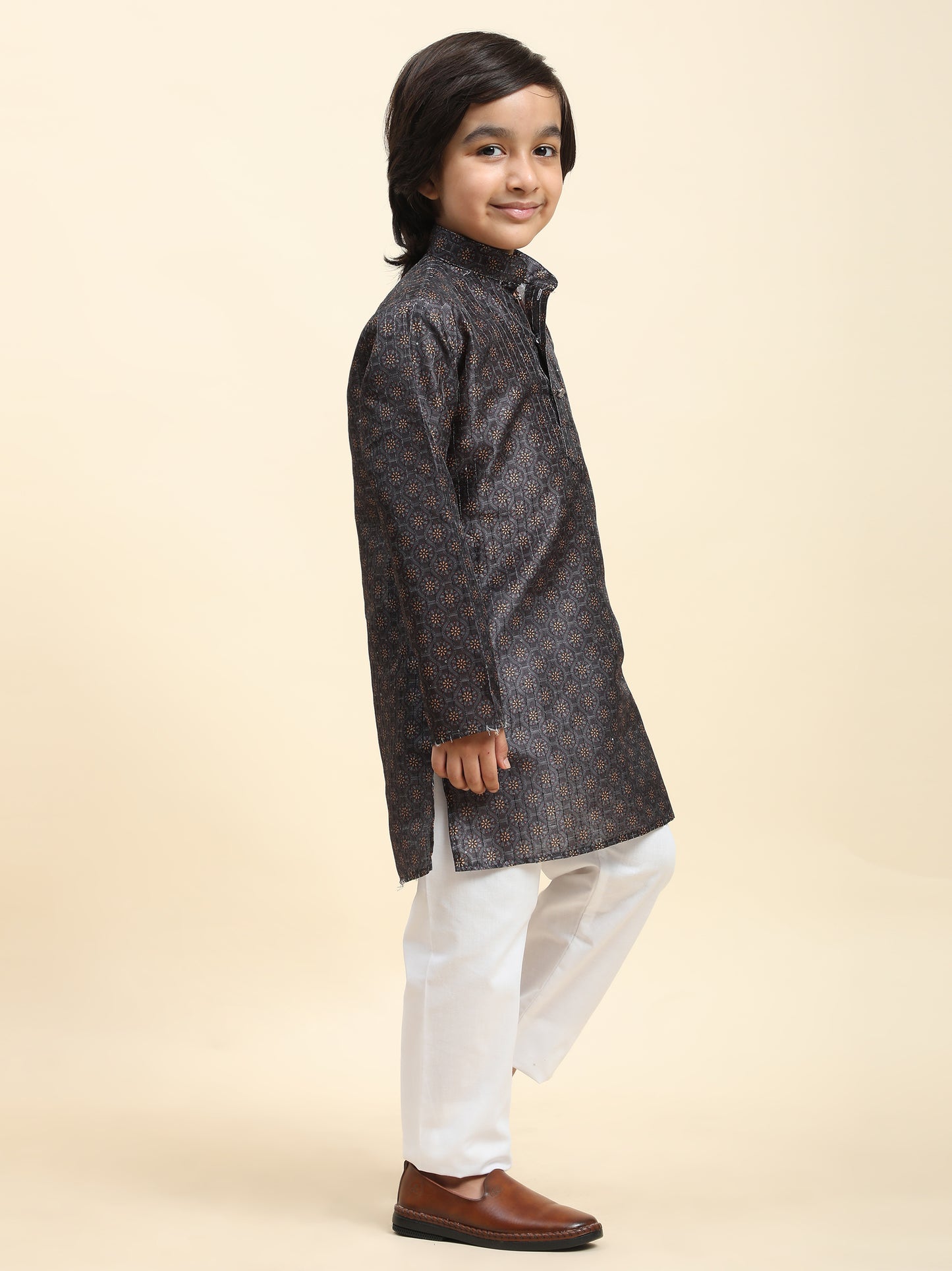 Pro-Ethic Style Developer Boys Silk Kurta Pajama for Kid's Ethnic Wear | Jacquard Silk Kurta Pajama (S-238), Navy Blue