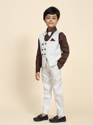 Pro-Ethic Style Developer Boy's 3 Piece Suit Set Cotton Checked Pattern (Brown)