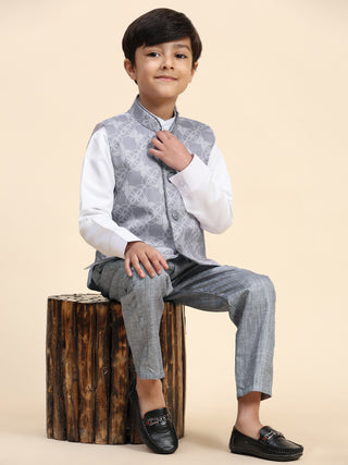 Pro-Ethic Style Developer Boy's 3 Piece Suit Set Cotton Jacquard Pattern with Floral Design (T-137) Grey