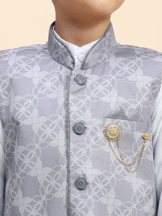 Pro-Ethic Style Developer Boy's 3 Piece Suit Set Cotton Jacquard Pattern with Floral Design (T-137) Grey