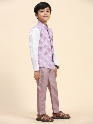 Pro-Ethic Style Developer Boy's 3 Piece Suit Set Cotton Jacquard Pattern with Floral Design (T-137) Pink