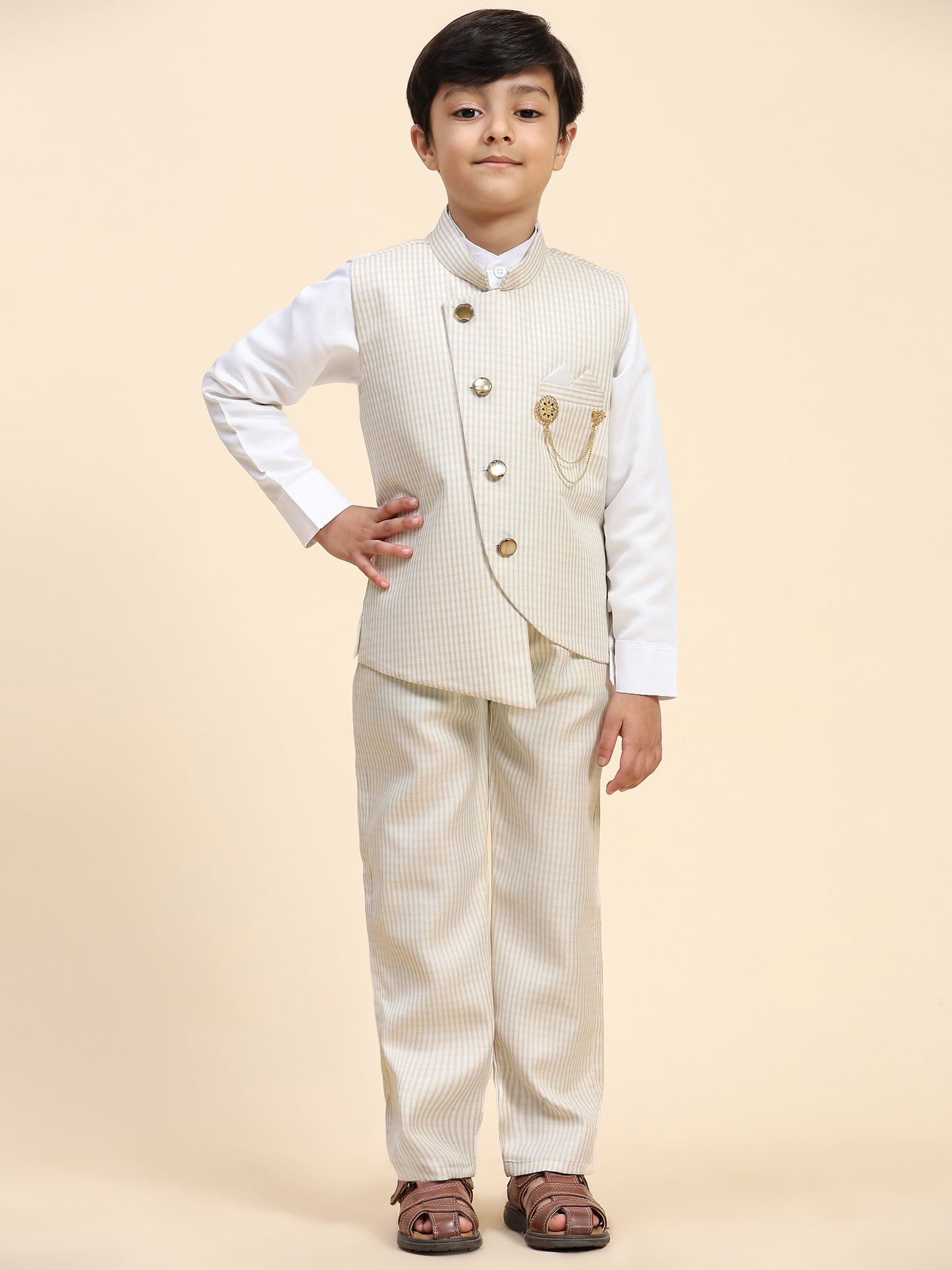 Pro-Ethic Style Developer Boy's 3 Piece Suit Set for Kids Cotton Checked Pattern (T-138) Light Brown