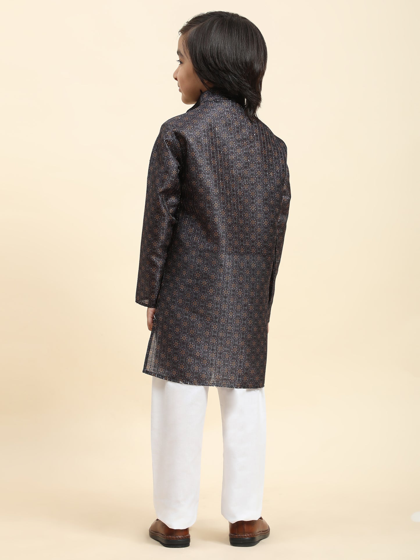 Pro-Ethic Style Developer Boys Silk Kurta Pajama for Kid's Ethnic Wear | Jacquard Silk Kurta Pajama (S-238), Navy Blue