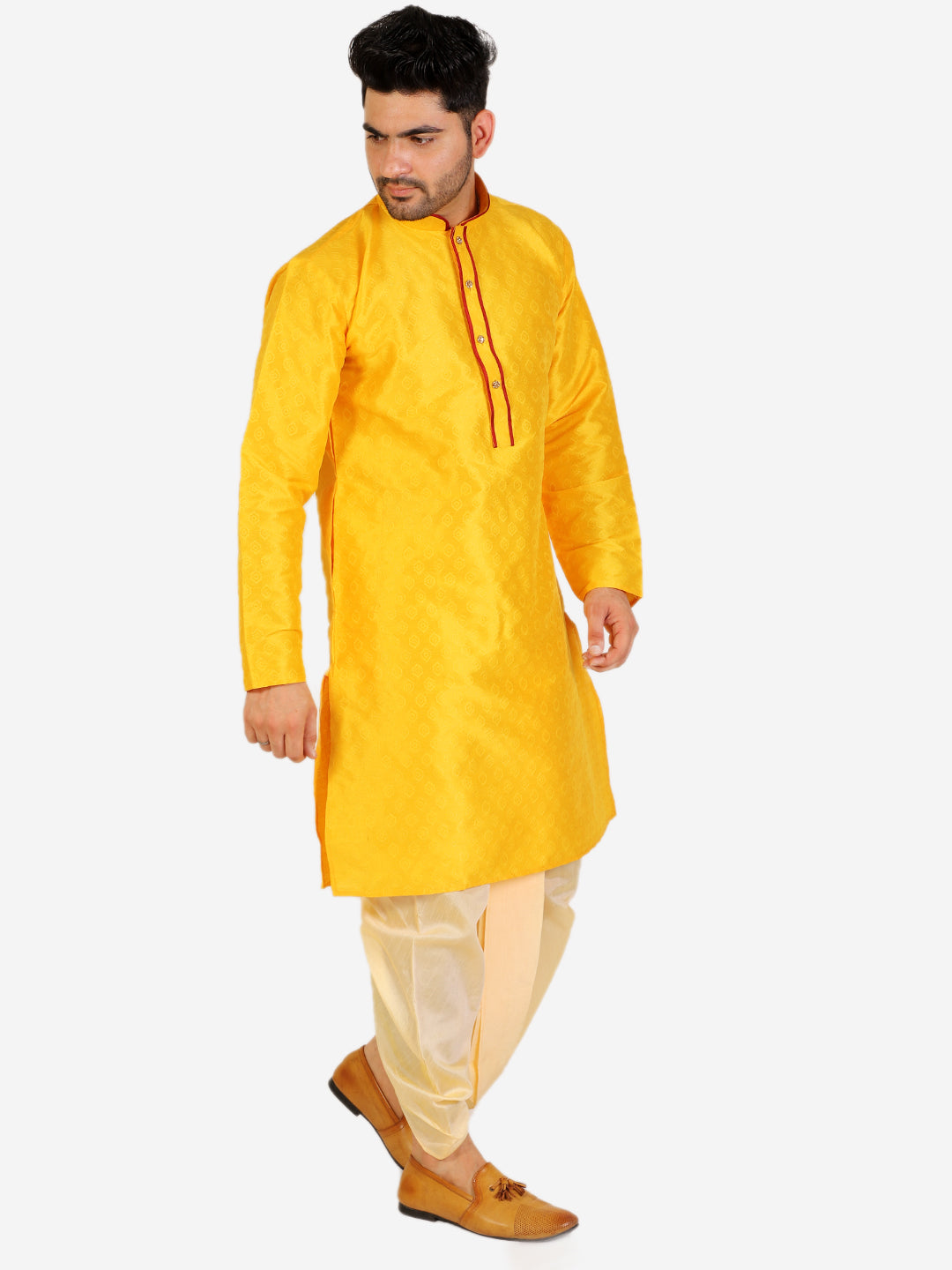 Pro Ethic Men's Dhoti Kurta Set Silk - Yellow (A-105)