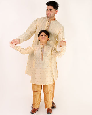 Father Son Kurta Pajama Same Dress Ethnic Wear Gold