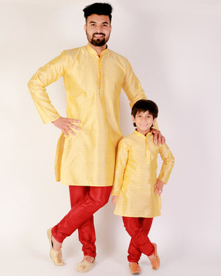 Mustard father and son same dress ethnic wear kurta pajama