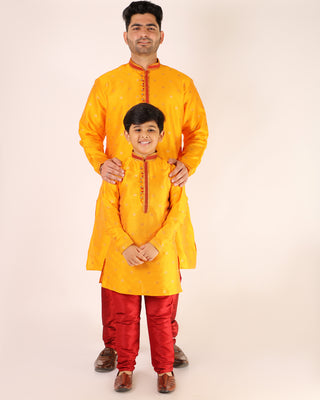 Father Son Kurta Pajama Same Dress Ethnic Wear Mustard
