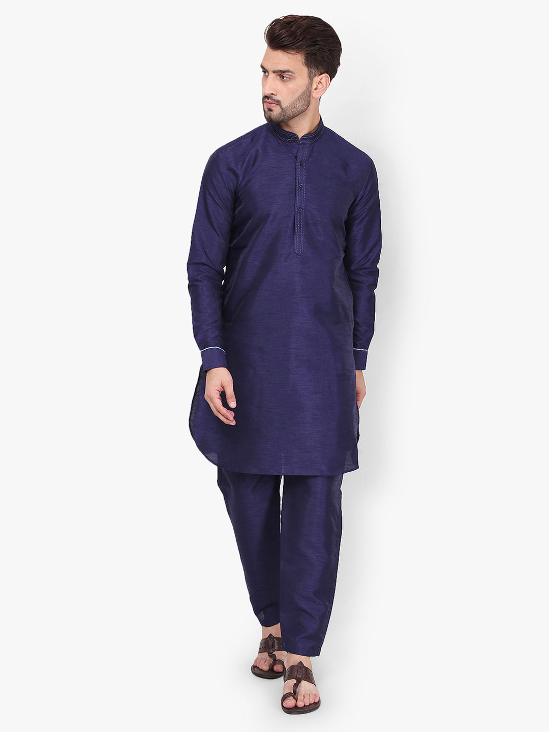 Pro-Ethic Silk Kurta Pajama With Jacket For Men | Navy Blue (C-102)