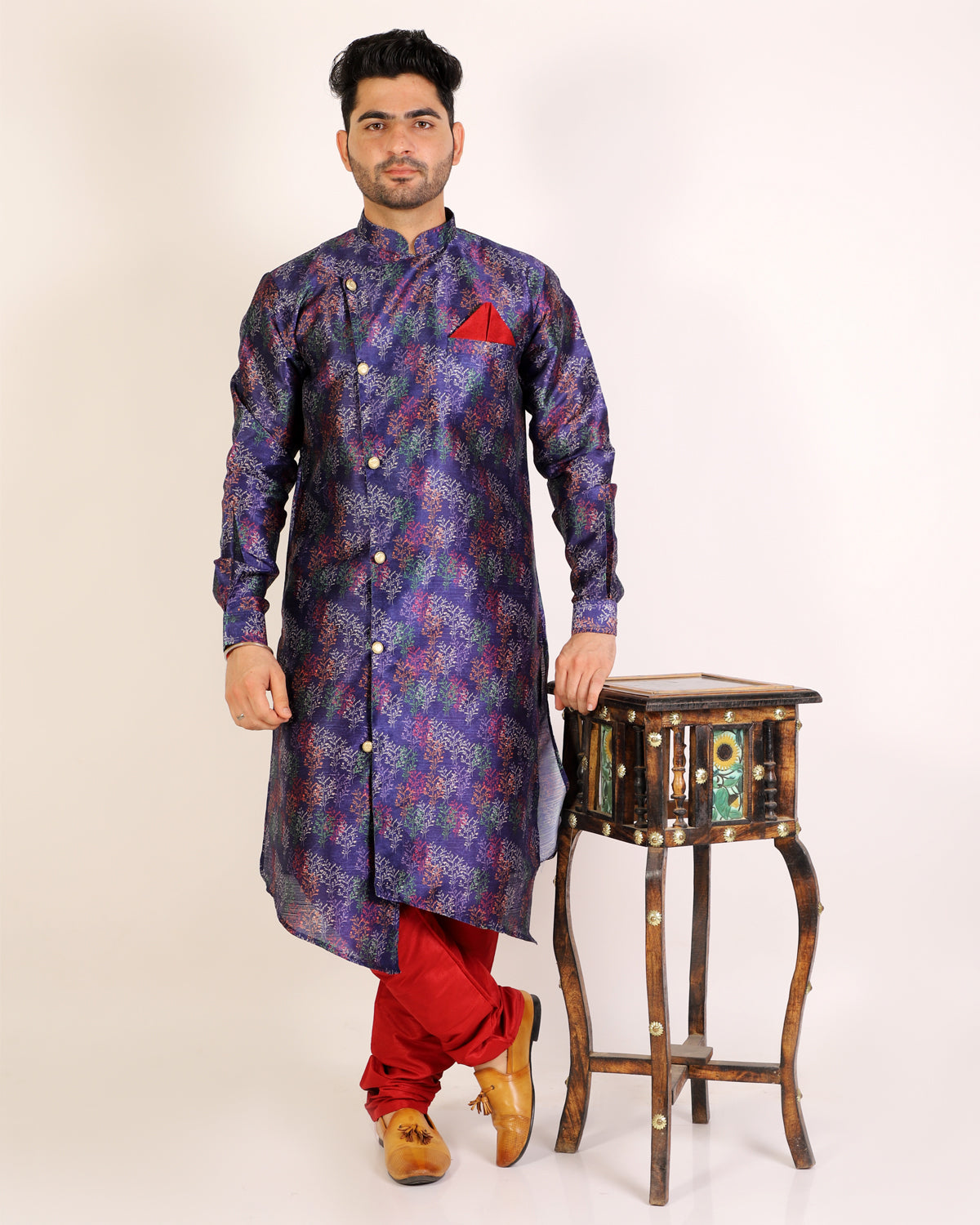 Pro Ethic Men's Kurta Pajama Set Silk - Navy Blue (A-106)