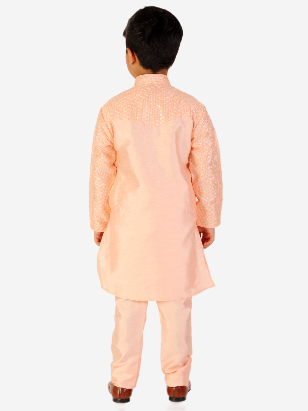 Pro Ethic Boy's Silk Jacquard Peach Kurta Pajama Set (S-161)