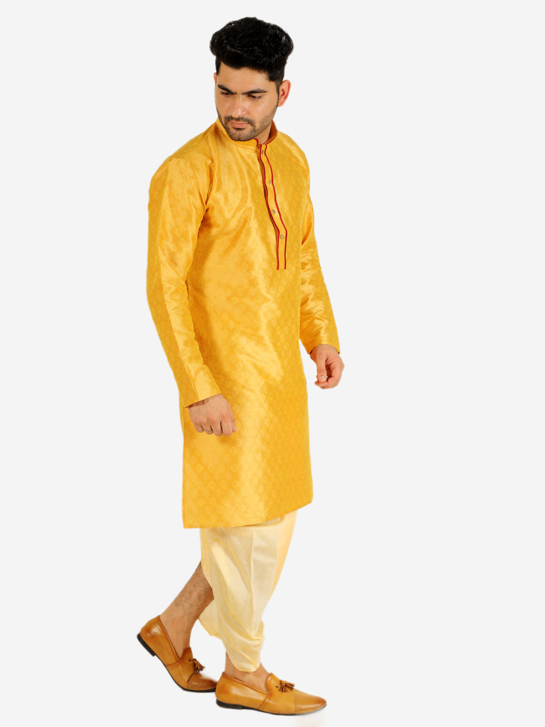 Pro Ethic Men's Dhoti Kurta Set Silk - Mustard (A-105)