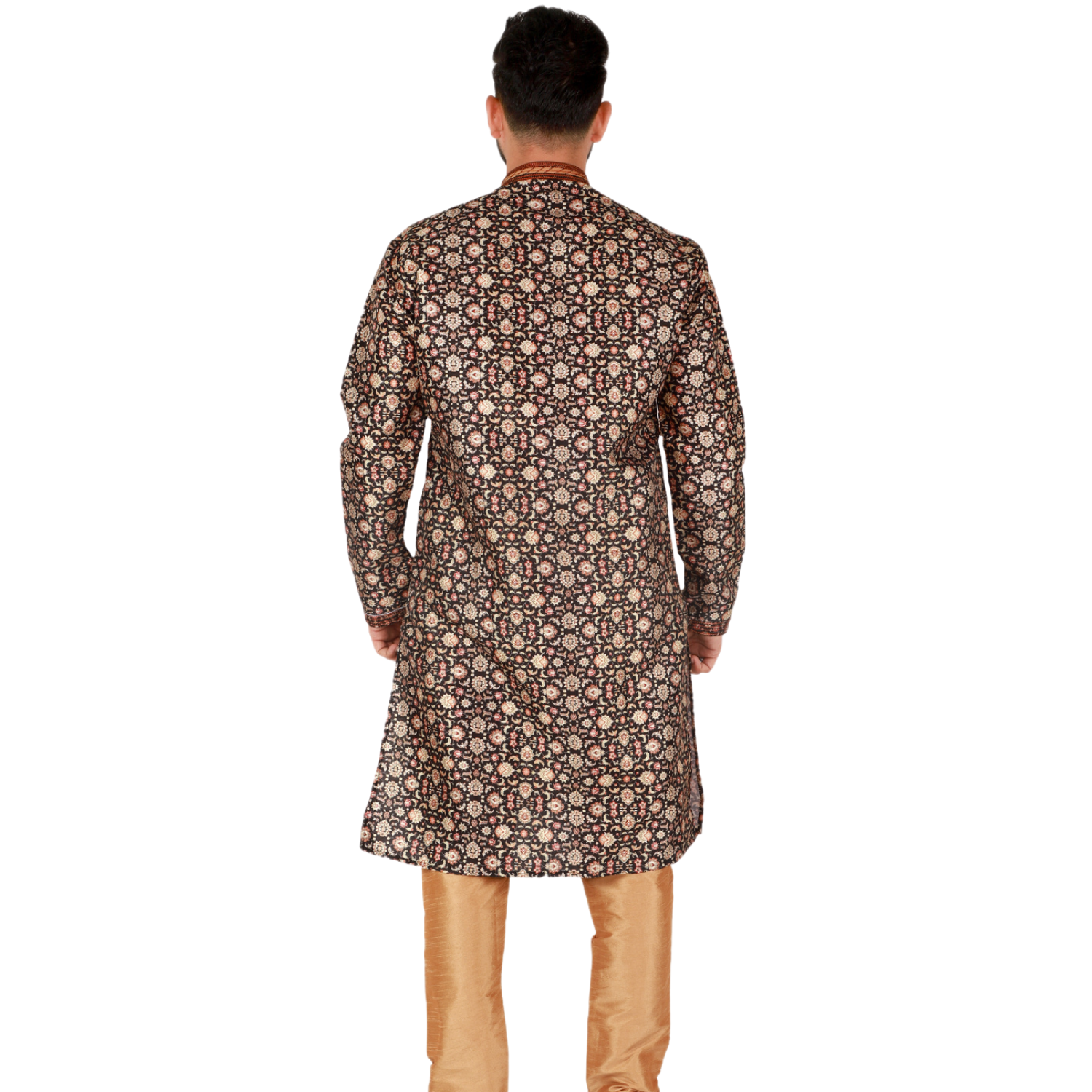 Pro-Ethic Men's Silk Kurta Pajama | Mandarin Collar | Floral Print | Black (A-110) Pro Ethic