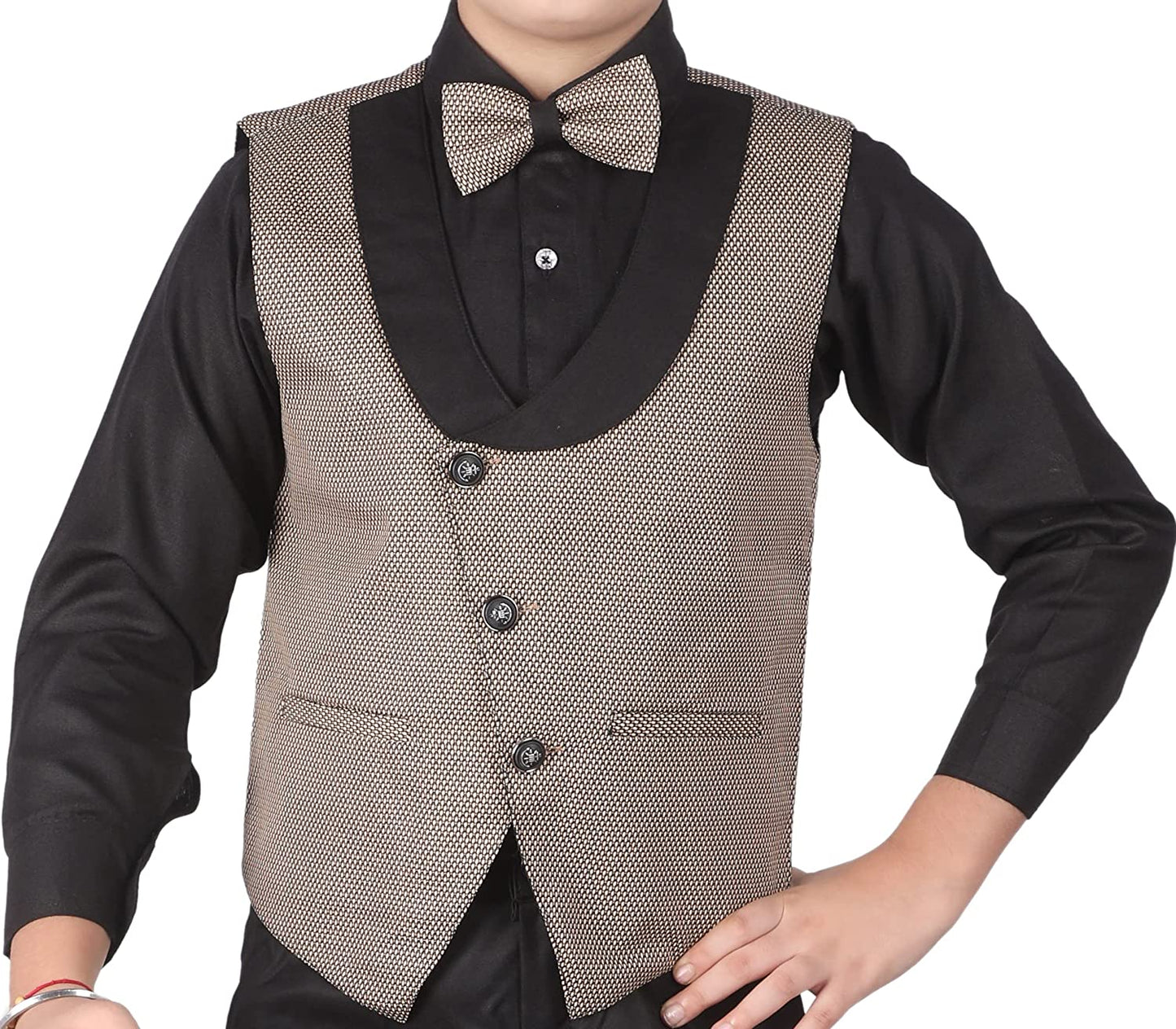 Pro Ethic Three Piece Suit For Boys Cotton Beige Floral Print T-120