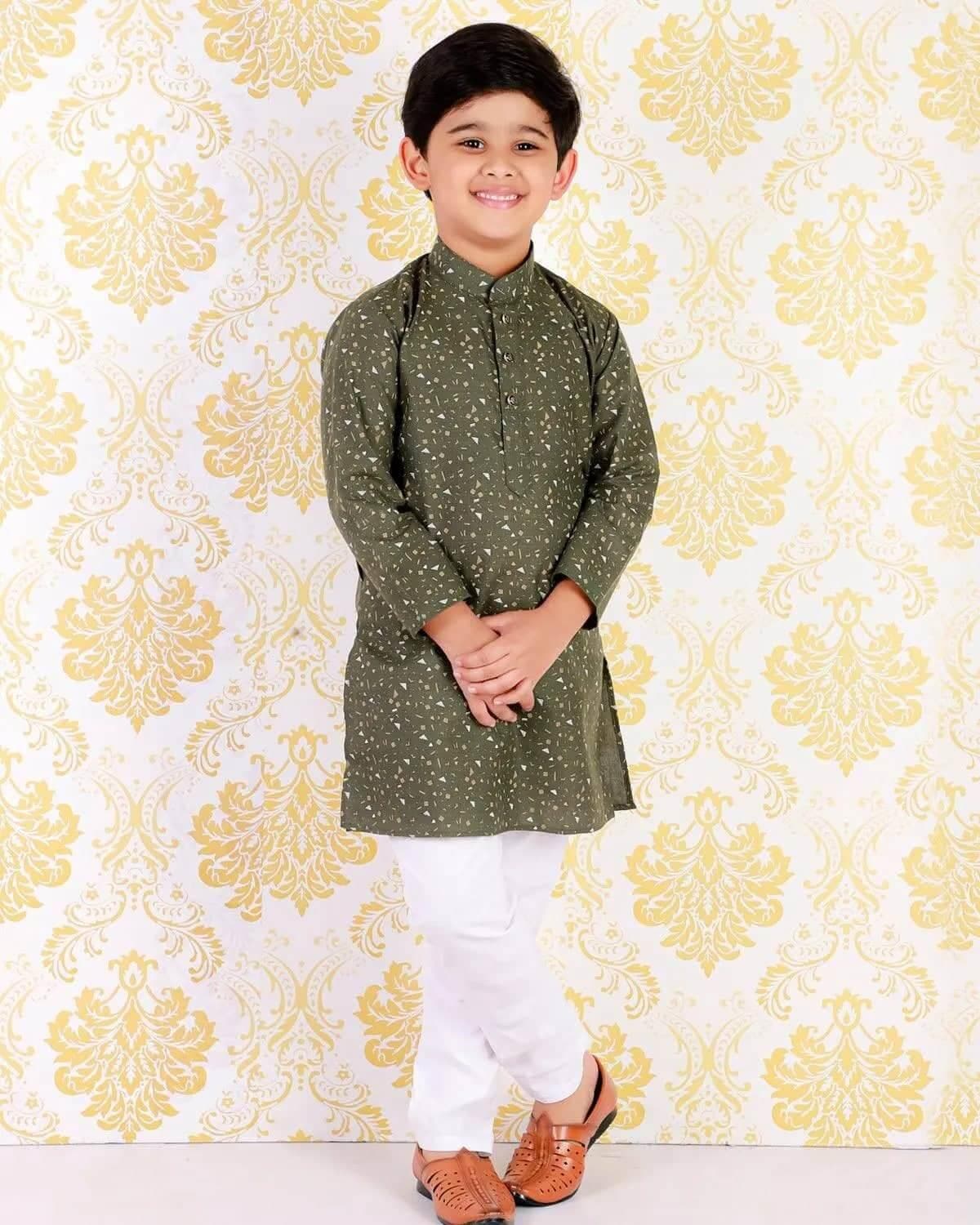 Latest Stylish Design Kurta Pajama Set For Boys (Green) #S-120