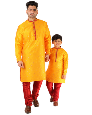 Father Son Kurta Pajama Same Dress Ethnic Wear Mustard