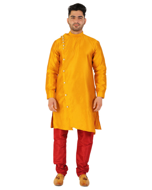Pro Ethic Mustard Men's Kurta Pajama Silk Self Design (A-102)