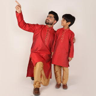 Pro Ethic Father Son Matching Outfits Kurta Pajama Set Maroon Silk B-109