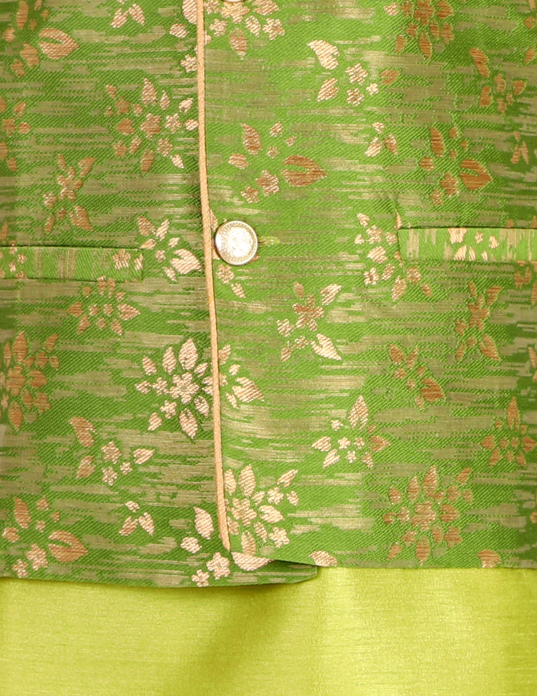 Pro Ethic Boys Kurta Pajama & Waistcoat Set Silk Floral Design Green (S-175)