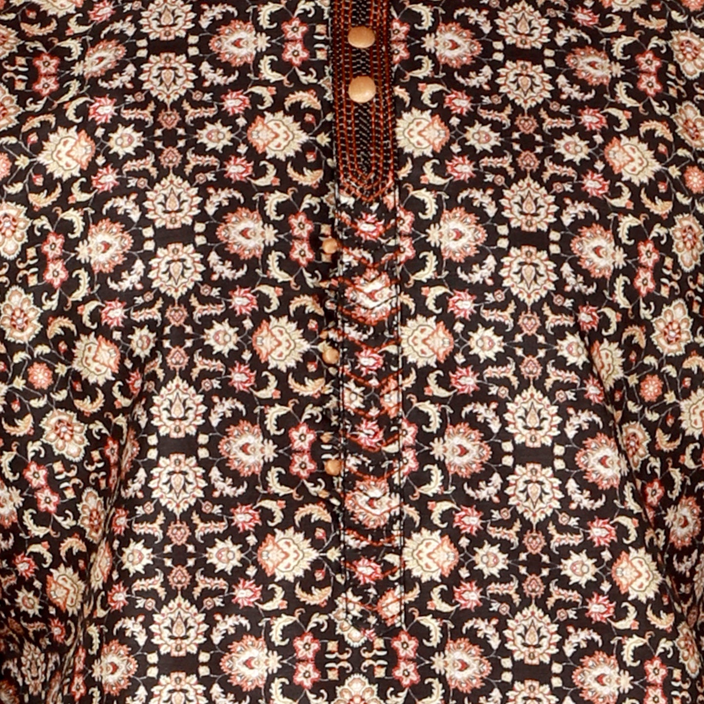 Pro-Ethic Men's Silk Kurta Pajama | Mandarin Collar | Floral Print | Black (A-110) Pro Ethic