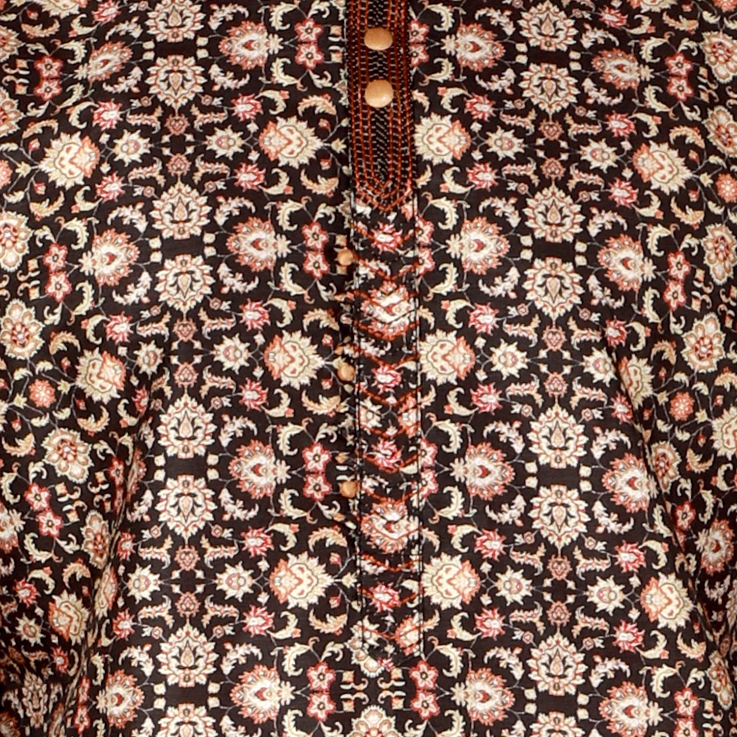 Pro-Ethic Men's Silk Kurta Pajama | Mandarin Collar | Floral Print | Black (A-110) Pro Ethic