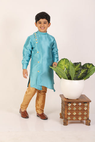 Pro Ethic Boy's Silk Jacquard Style Firozi Kurta Pajama Set (S-162)