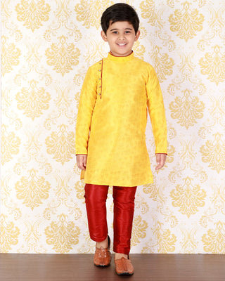 Yellow Kurta Pajama Boys Ethnic Wear Silk Embellished - Pro Ethic