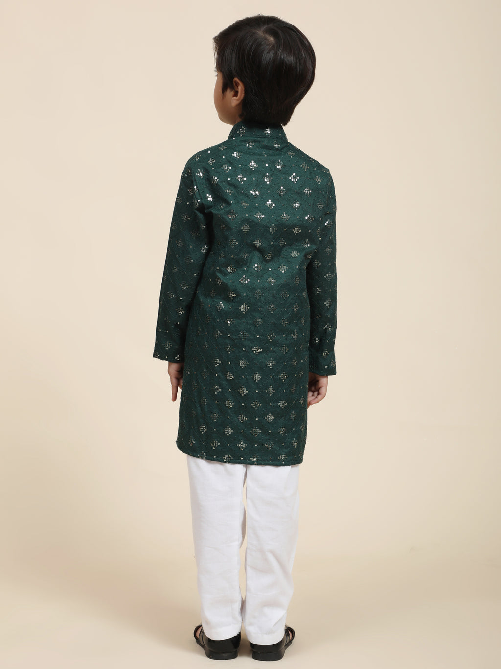 Pro-Ethic Style Developer Boys Cotton Kurta Pajama for Kid's Ethnic Wear | Jacquard Cotton Kurta Pajama (Dark Green)