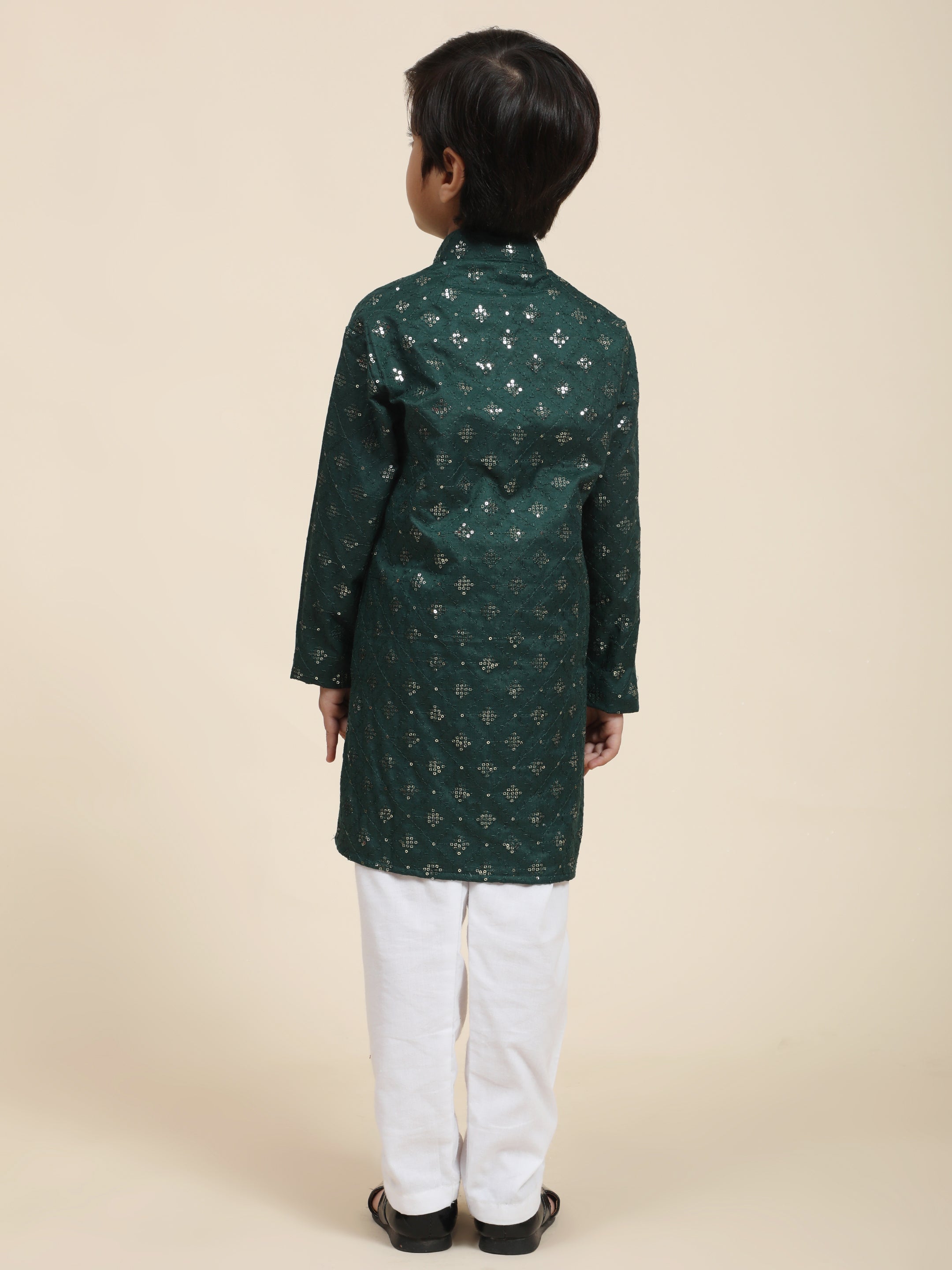 Pro-Ethic Style Developer Boys Cotton Kurta Pajama for Kid's Ethnic Wear | Jacquard Cotton Kurta Pajama (Dark Green)