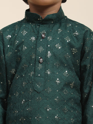 Pro-Ethic Style Developer Boys Cotton Kurta Pajama for Kid's Ethnic Wear | Jacquard Cotton Kurta Pajama (Dark Green)