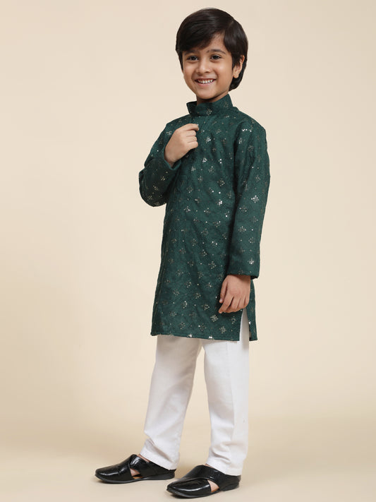 Pro-Ethic Style Developer Boys Cotton Kurta Pajama for Kid's Ethnic Wear | Jacquard Cotton Kurta Pajama (Dark Green)