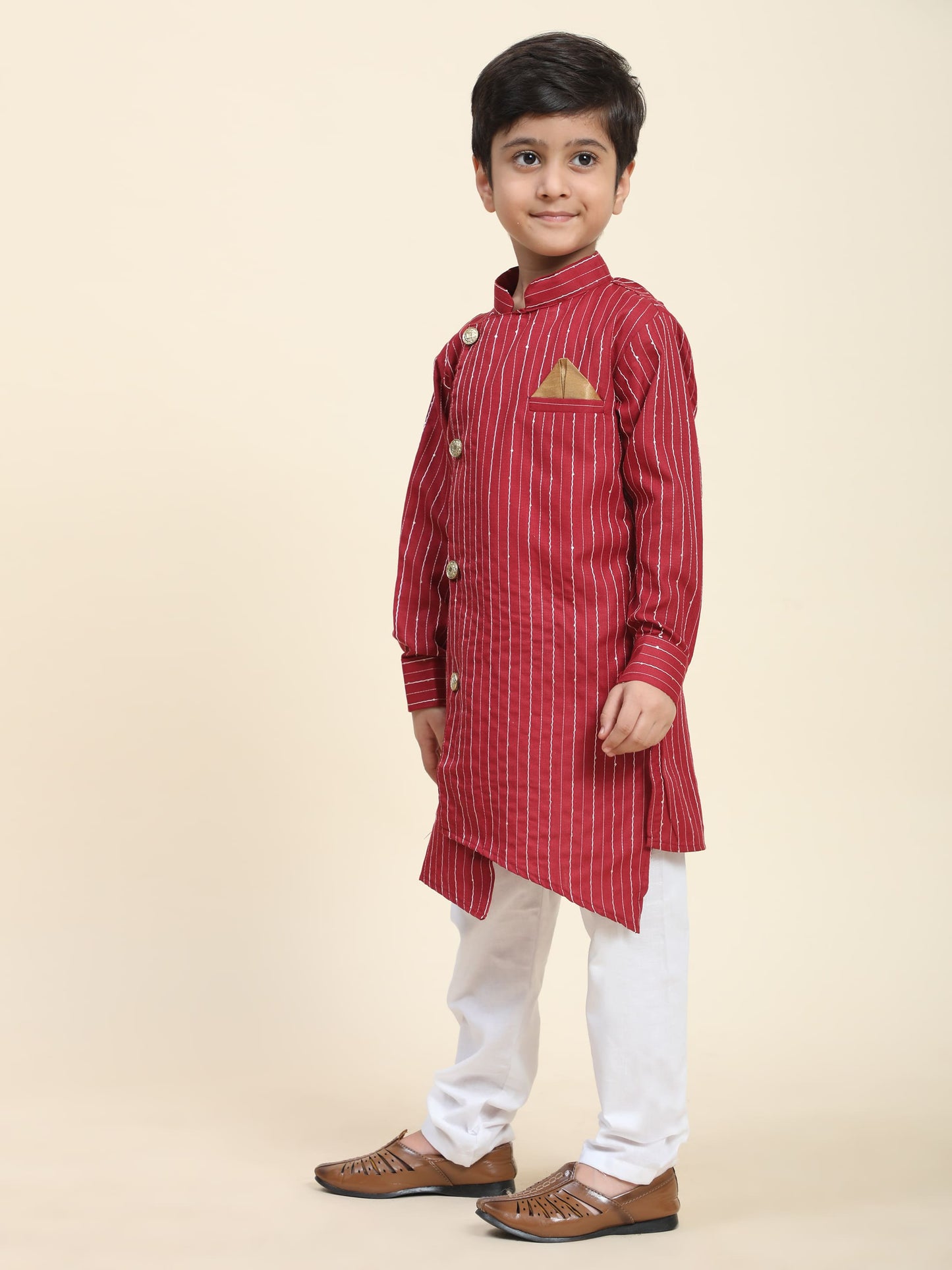 Pro-Ethic Style Developer Boys Cotton Kurta Pajama for Kid's| Floral Traditional Dress (S-217) Maroon