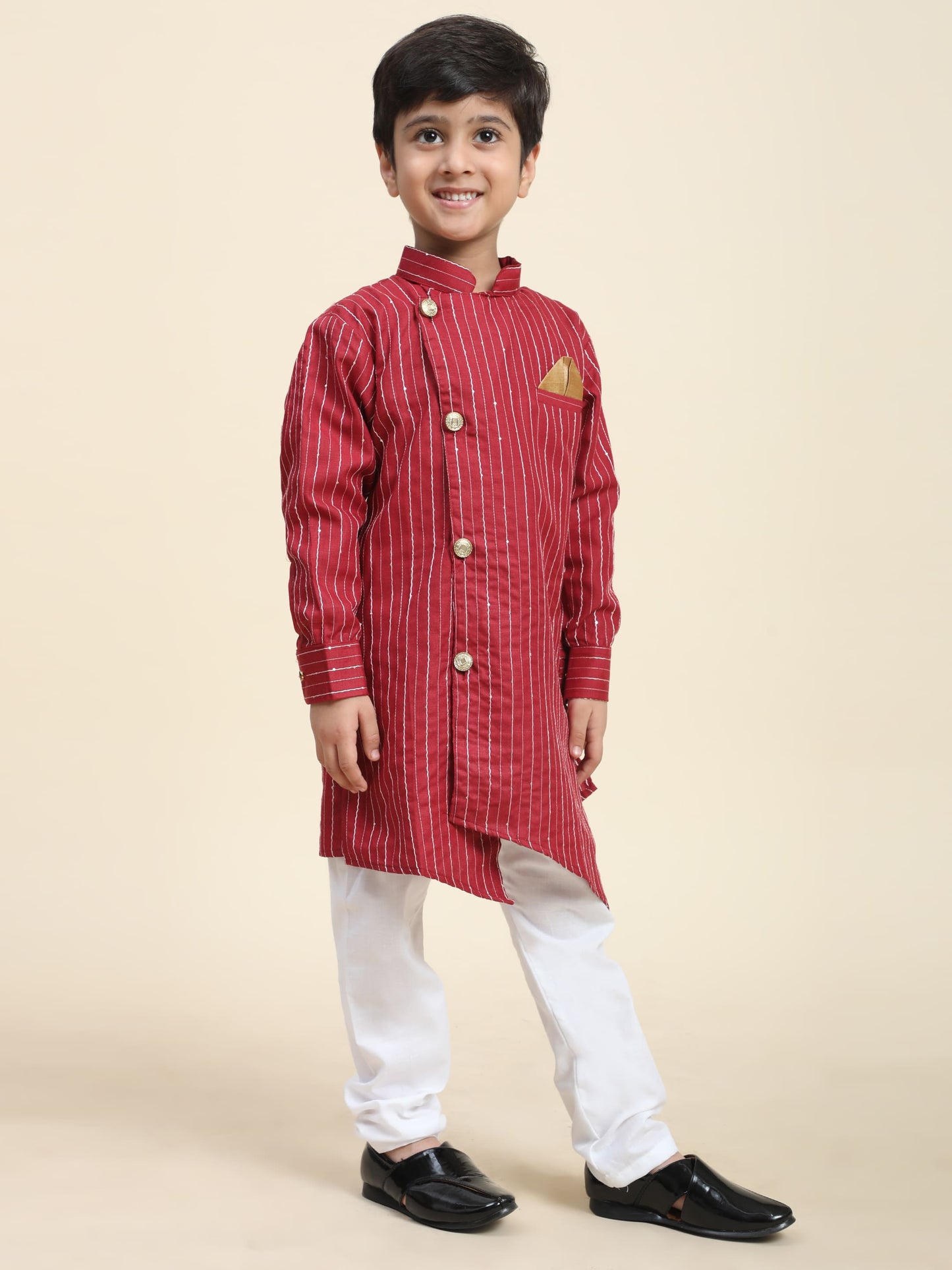 Pro-Ethic Style Developer Boys Cotton Kurta Pajama for Kid's| Floral Traditional Dress (S-217) Maroon