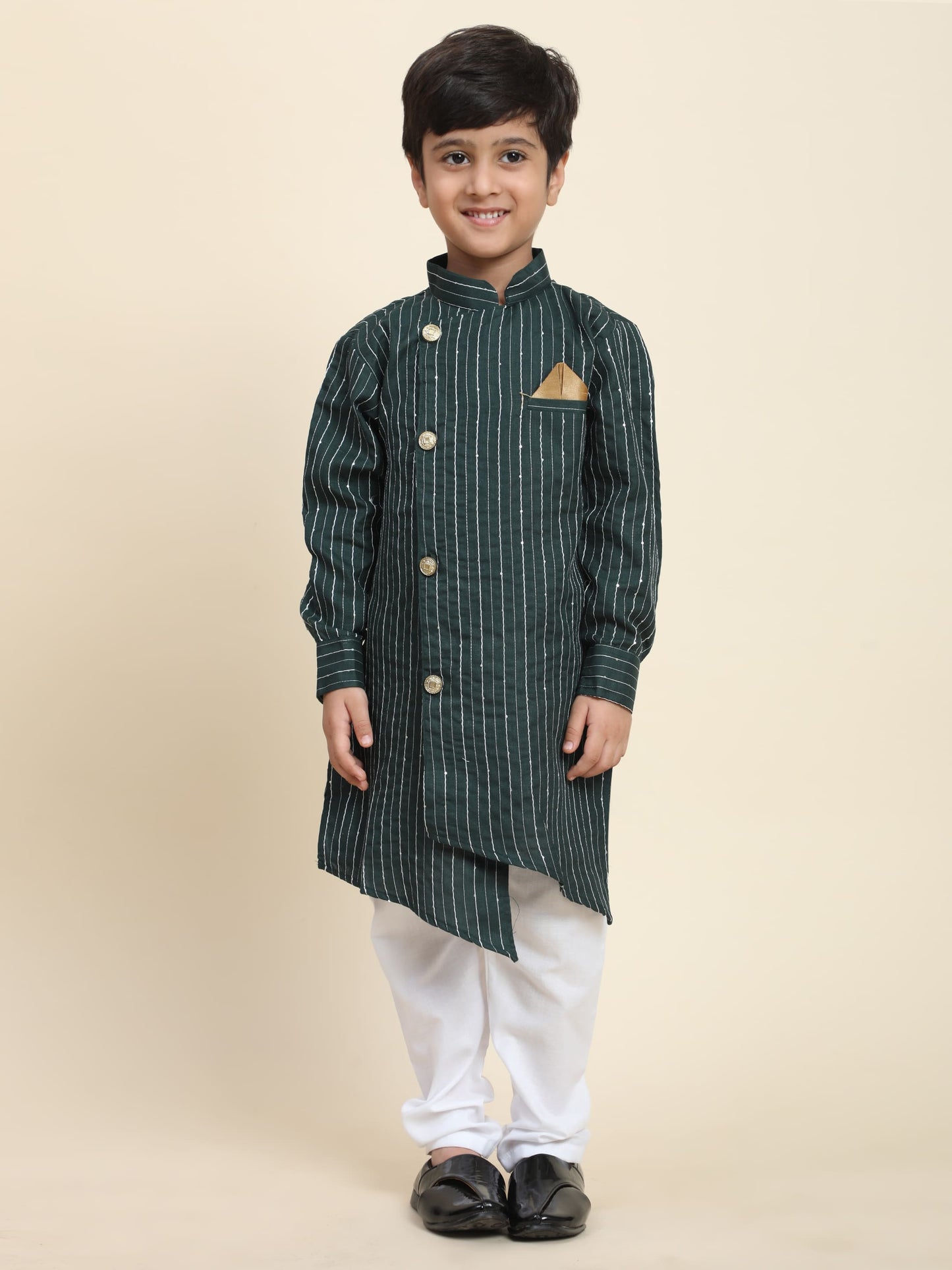 Pro-Ethic Style Developer Boys Cotton Kurta Pajama for Kid's| Floral Traditional Dress (S-217) Dark Green