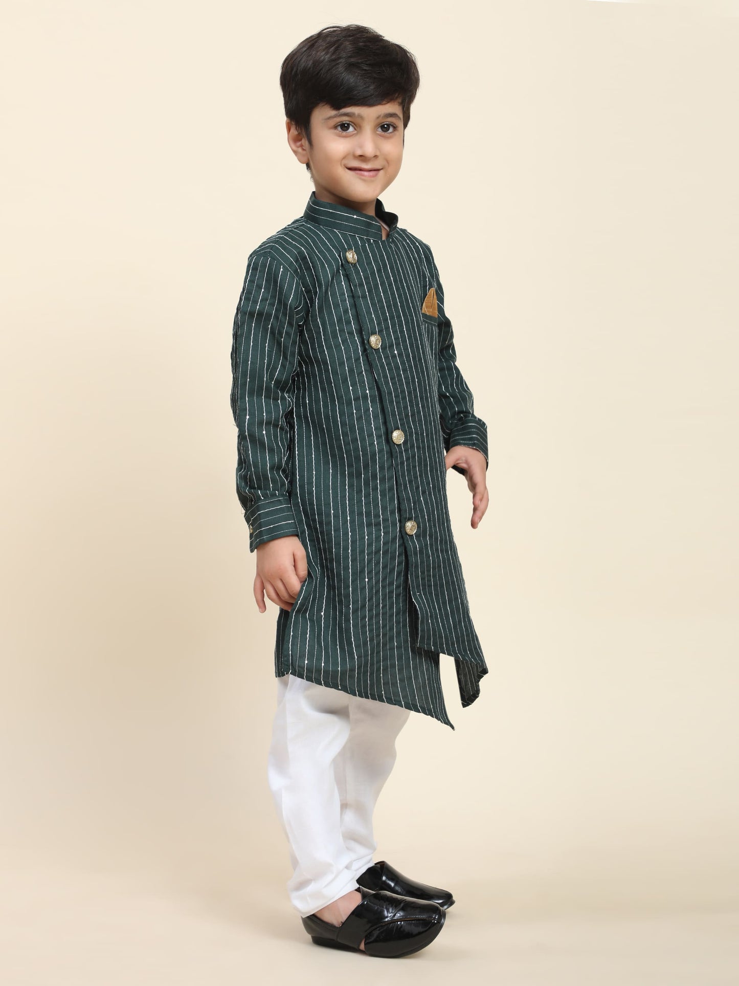 Pro-Ethic Style Developer Boys Cotton Kurta Pajama for Kid's| Floral Traditional Dress (S-217) Dark Green