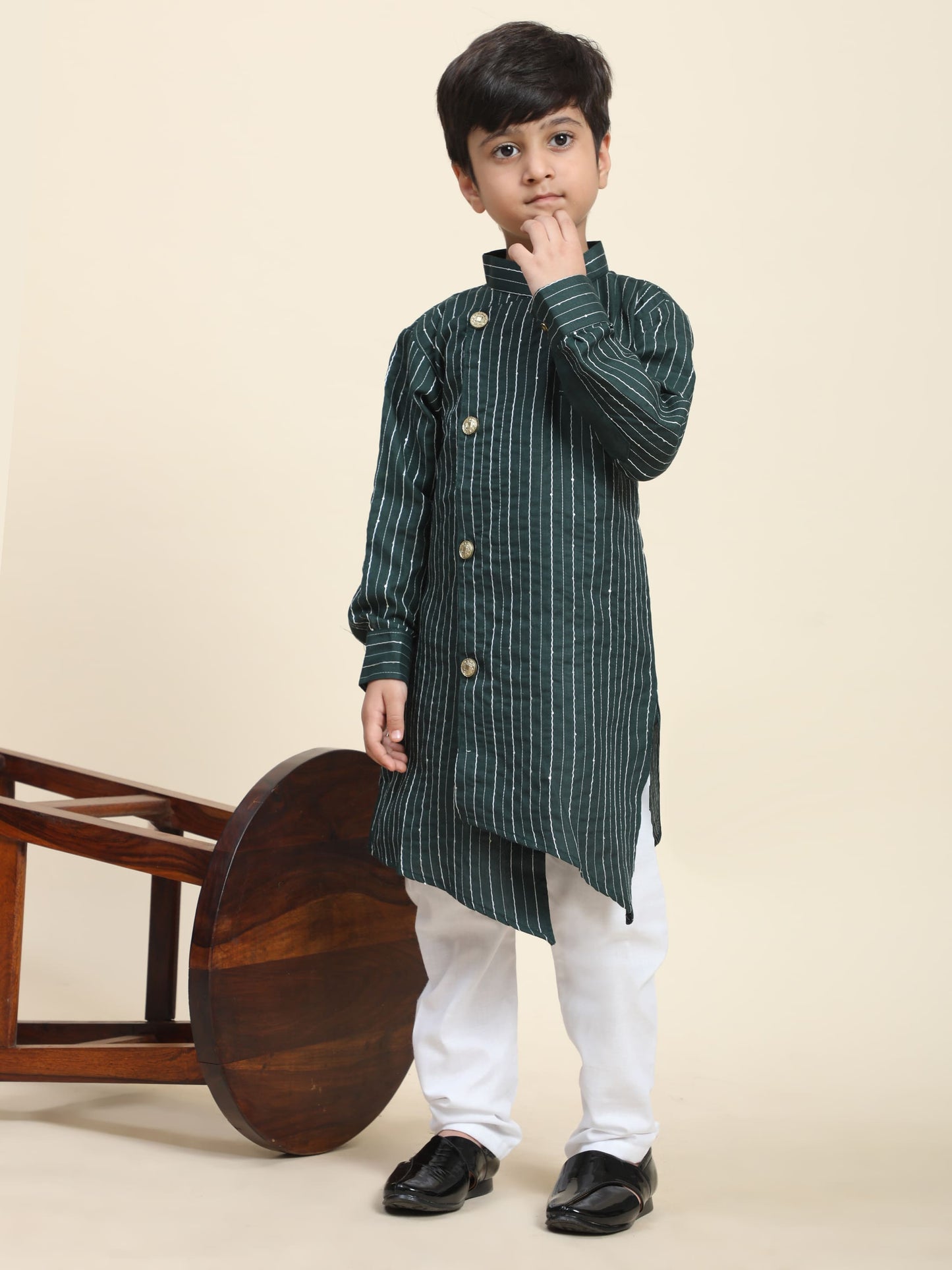 Pro-Ethic Style Developer Boys Cotton Kurta Pajama for Kid's| Floral Traditional Dress (S-217) Dark Green