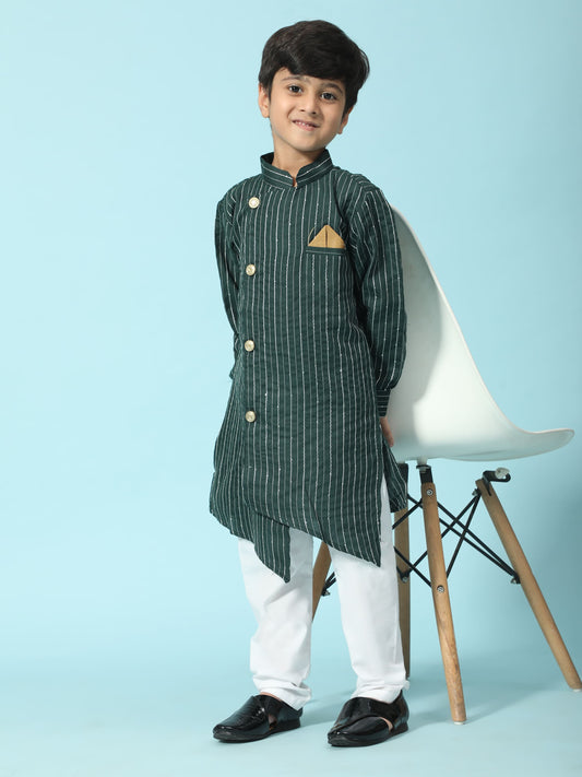 Pro-Ethic Style Developer Boys Cotton Kurta Pajama for Kid's| Floral Traditional Dress (S-217) Dark Green