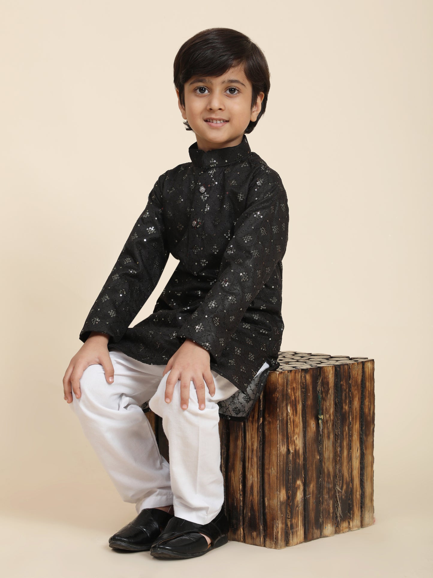 Pro-Ethic Style Developer Boys Cotton Kurta Pajama for Kid's Ethnic Wear | Jacquard Cotton Kurta Pajama (Black)