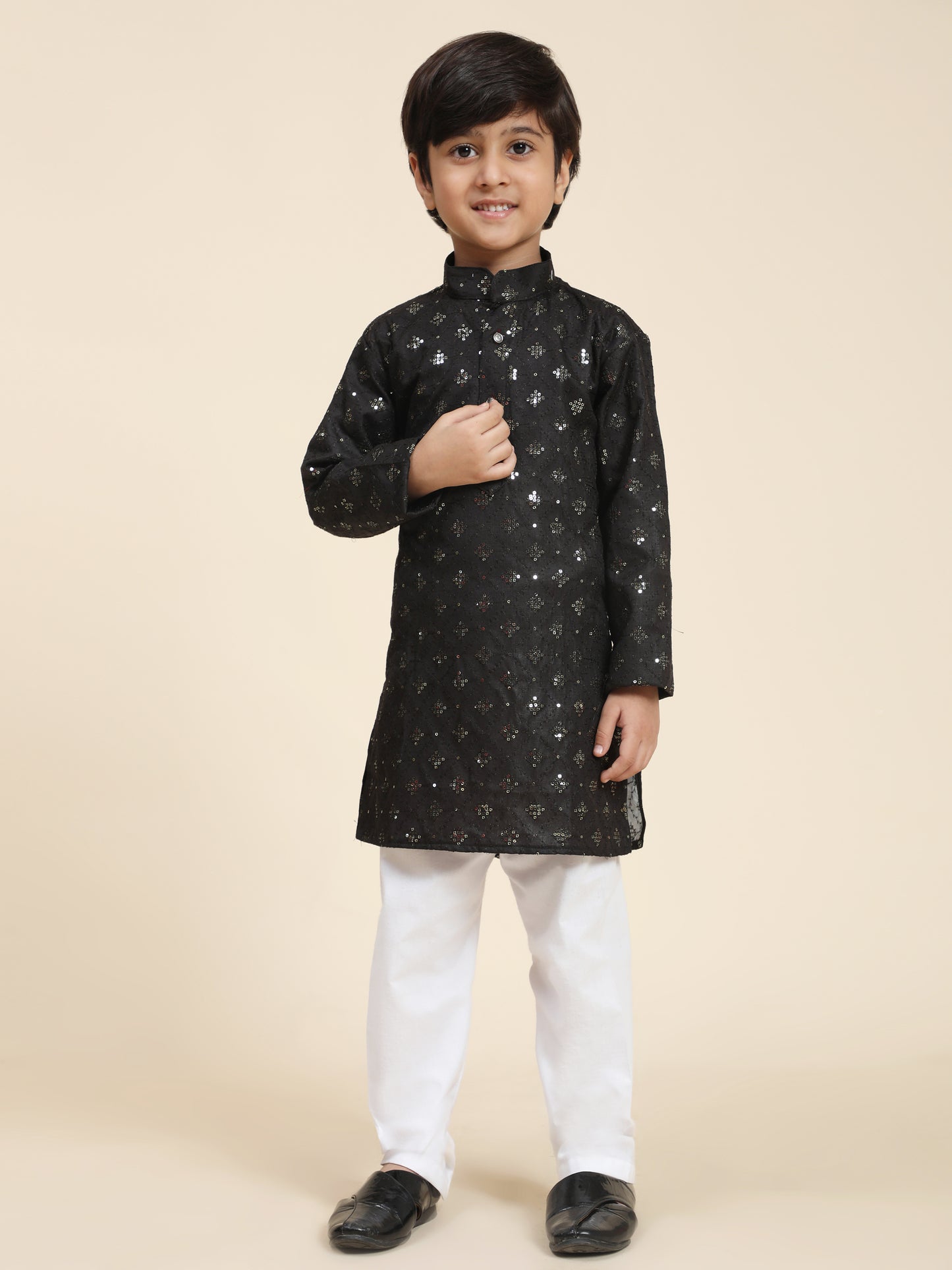 Pro-Ethic Style Developer Boys Cotton Kurta Pajama for Kid's Ethnic Wear | Jacquard Cotton Kurta Pajama (Black)