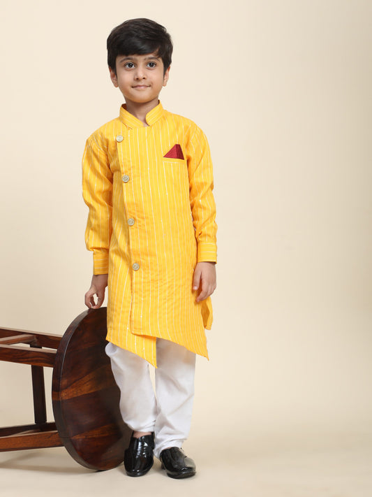 Pro-Ethic Style Developer Boys Cotton Kurta Pajama for Kid's| Floral Traditional Dress (S-217) Yellow