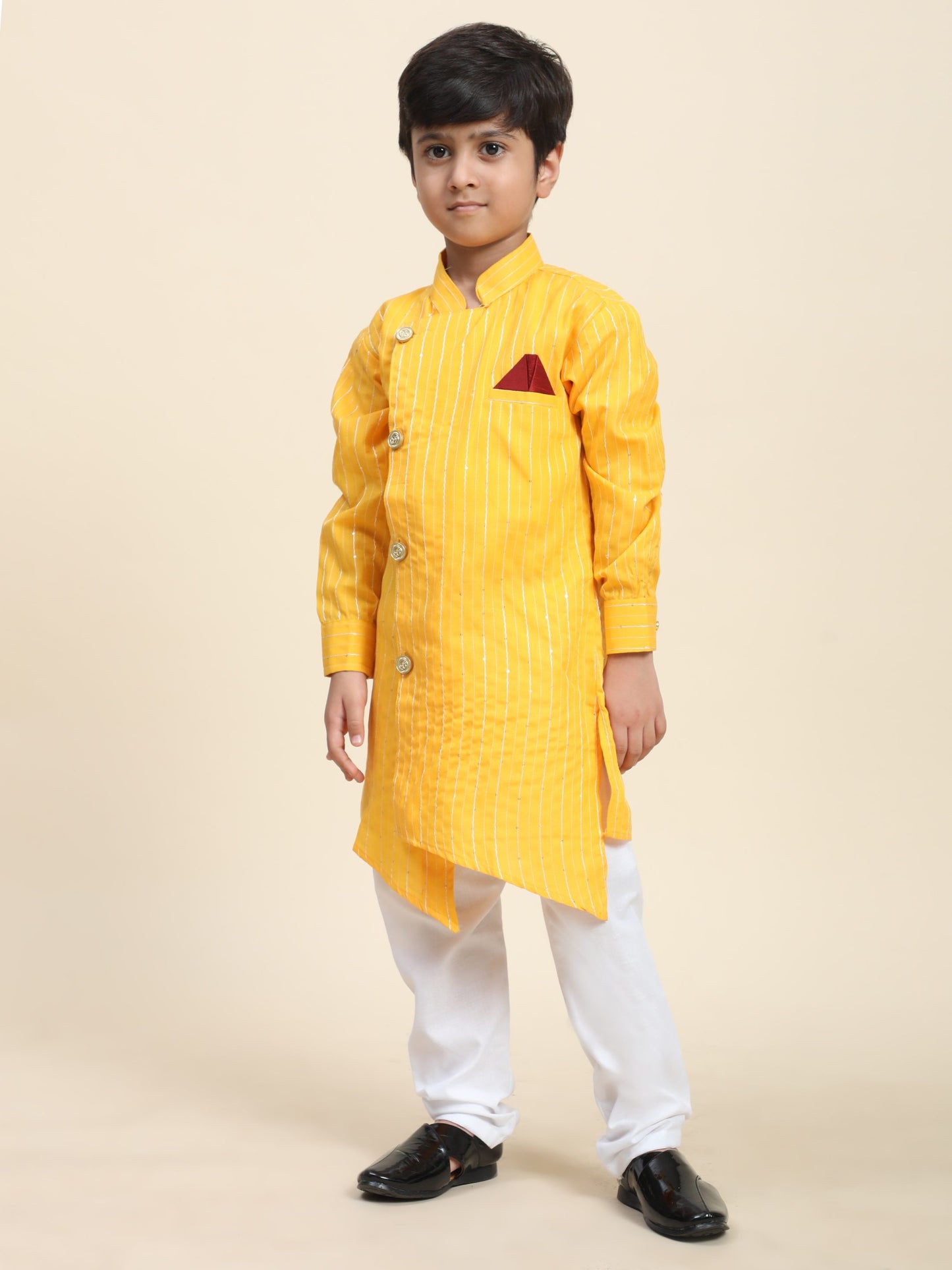 Pro-Ethic Style Developer Boys Cotton Kurta Pajama for Kid's| Floral Traditional Dress (S-217) Yellow