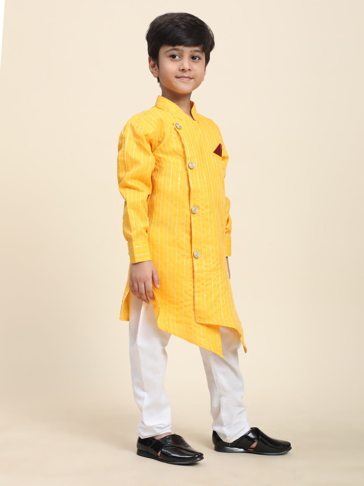 Pro-Ethic Style Developer Boys Cotton Kurta Pajama for Kid's| Floral Traditional Dress (S-217) Yellow