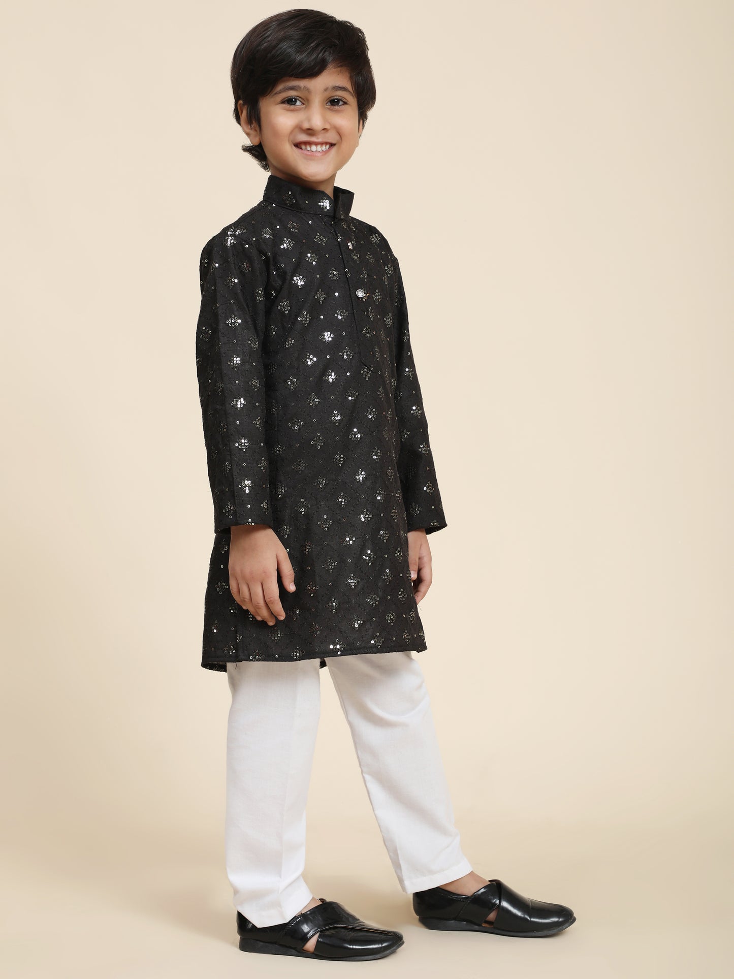 Pro-Ethic Style Developer Boys Cotton Kurta Pajama for Kid's Ethnic Wear | Jacquard Cotton Kurta Pajama (Black)