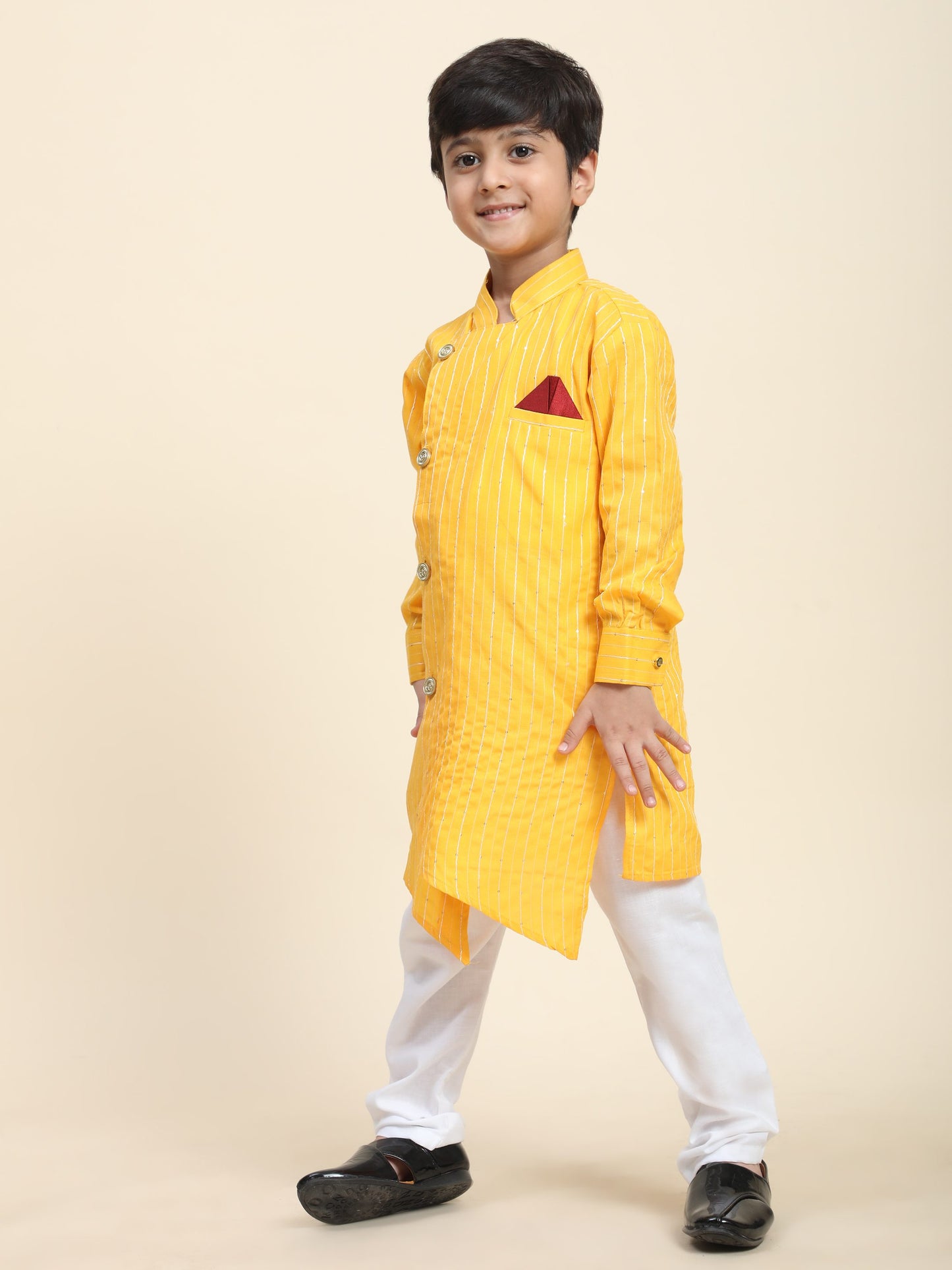 Pro-Ethic Style Developer Boys Cotton Kurta Pajama for Kid's| Floral Traditional Dress (S-217) Yellow